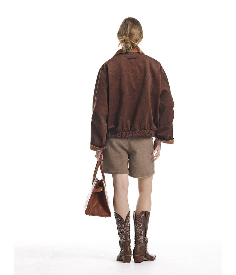 Reversible Faux Wax Check Pattern Short Jacket