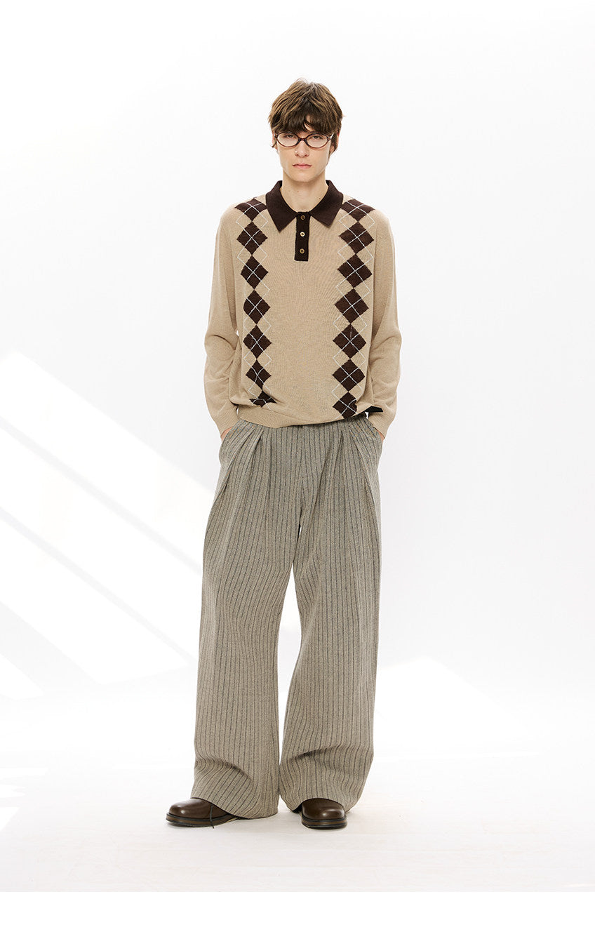 Diamond-pattern knit polo shirt