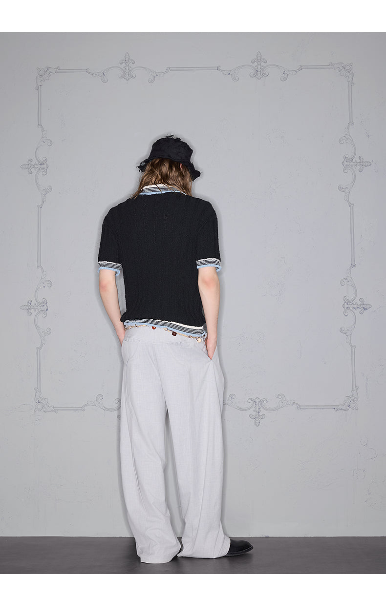 Pearl Button Embroidery Polo Shirt