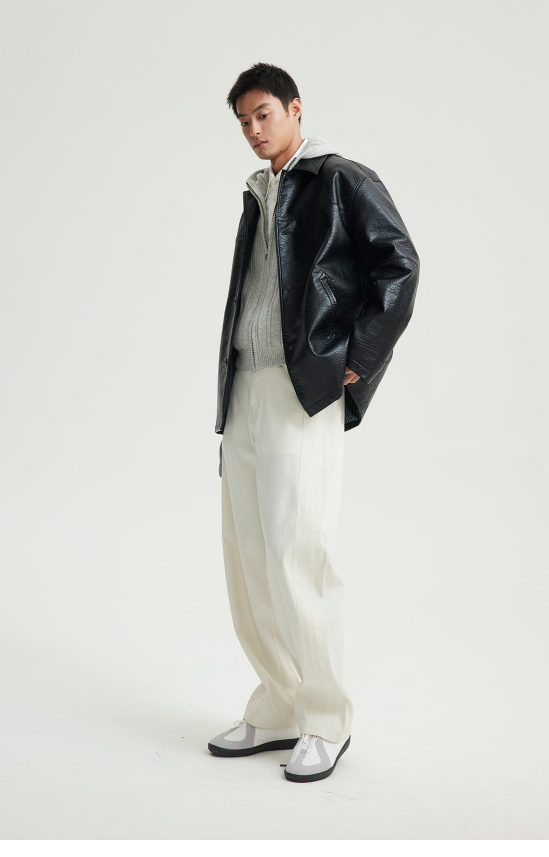 Wool blend zip hooded cardigan