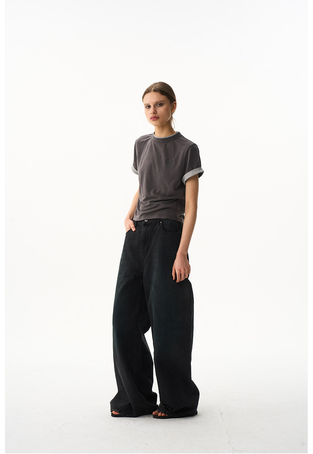 Casual wide-leg denim pants