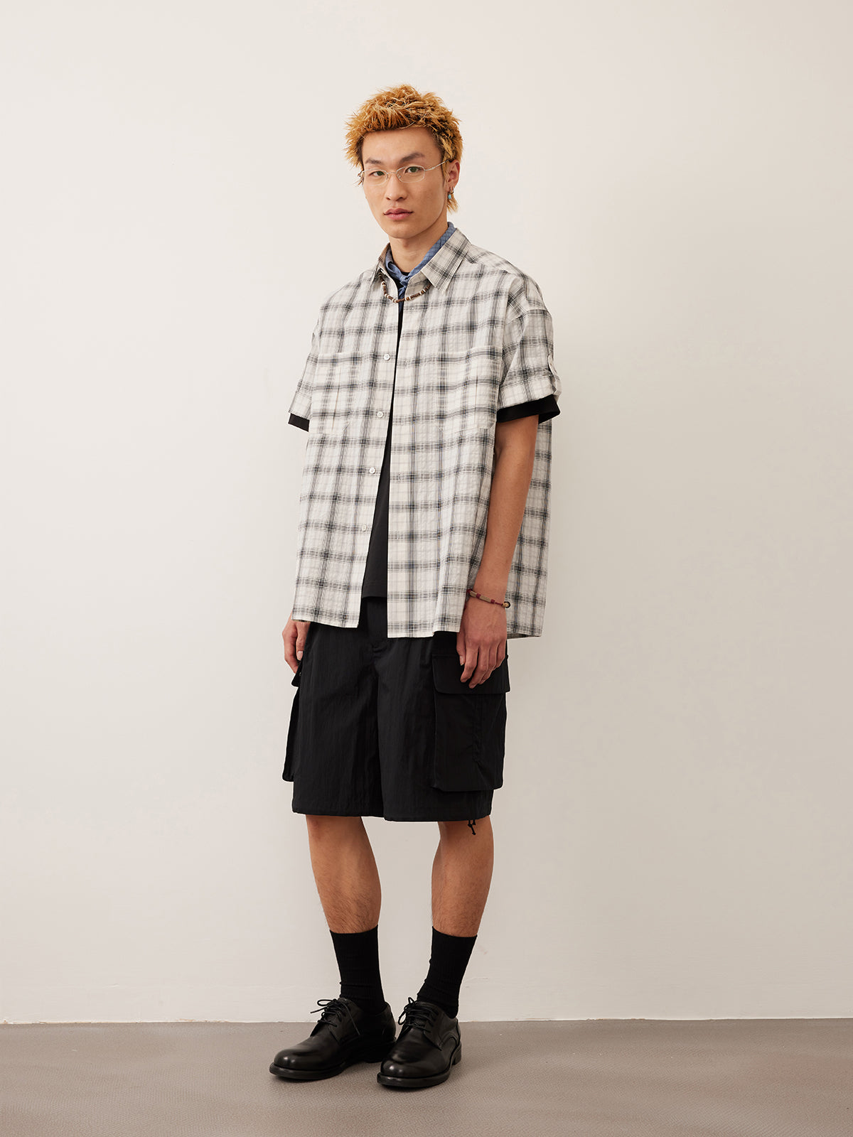 Checked seersucker patch pocket shirt
