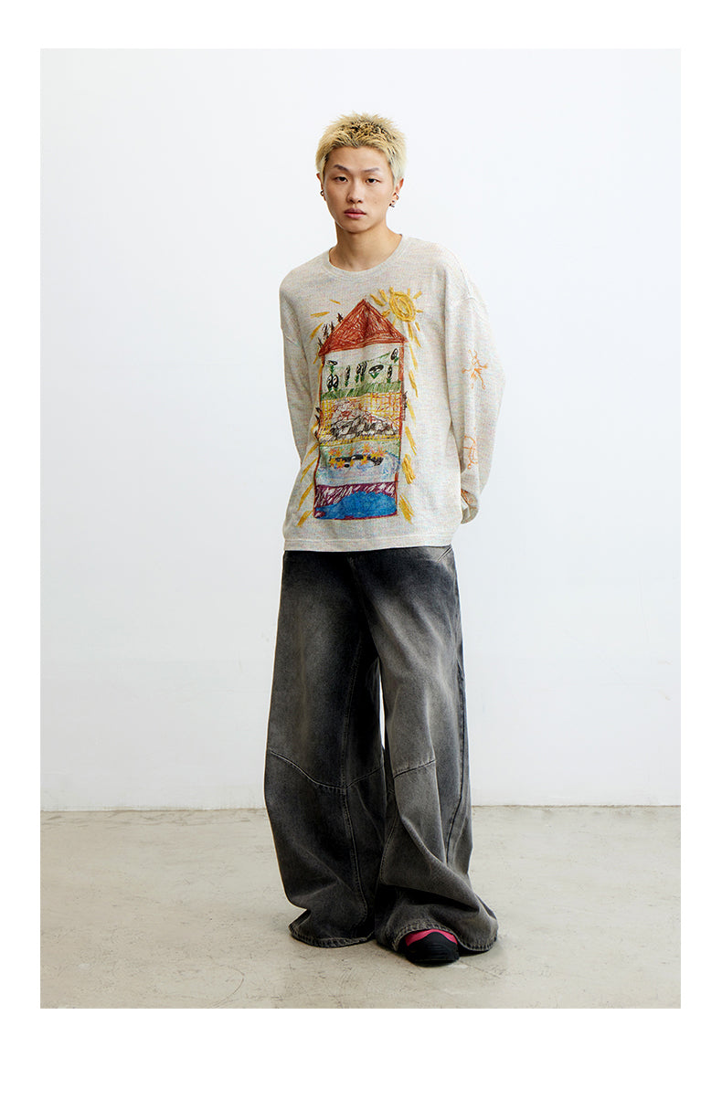 Color Lead Graffiti Long T-shirt
