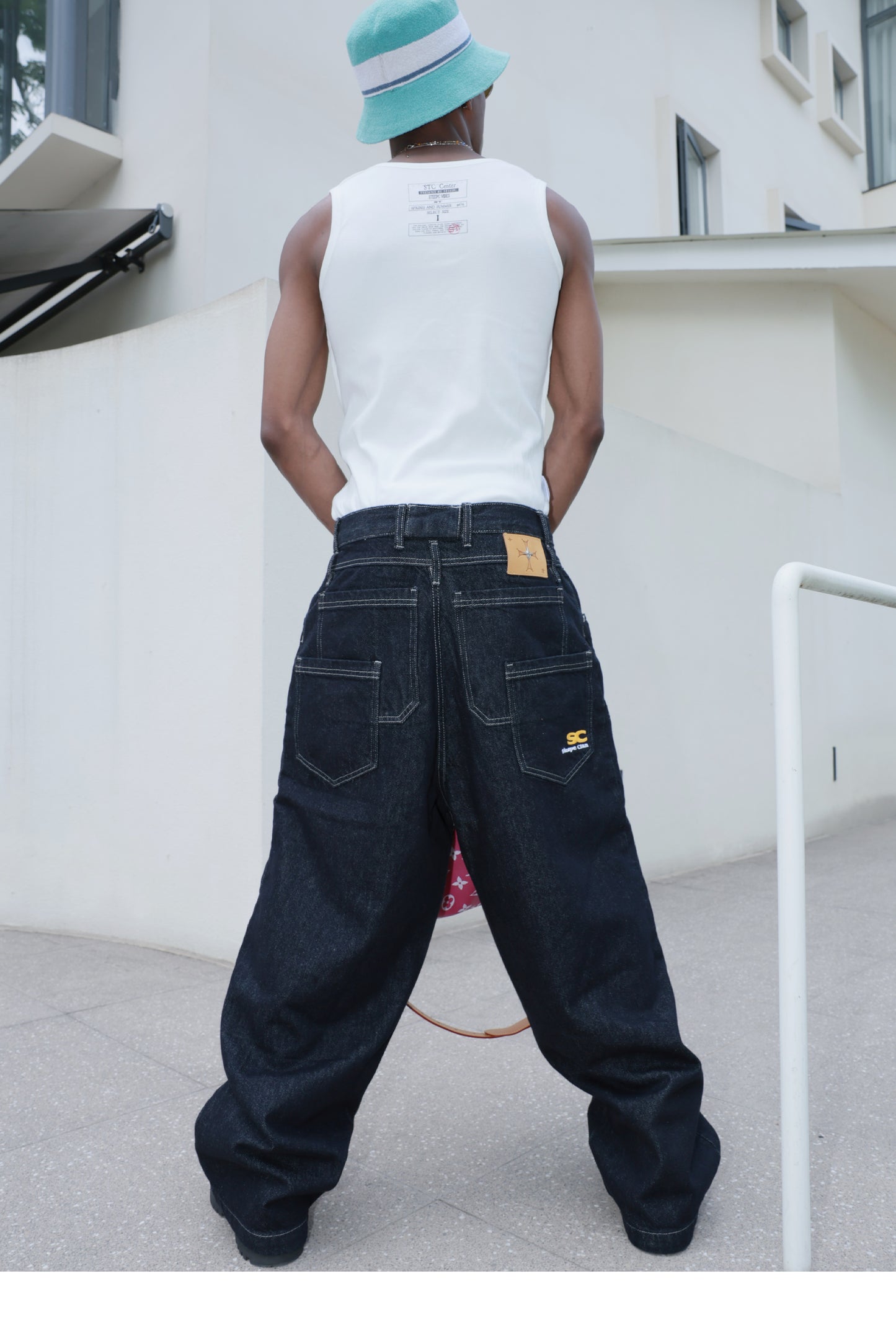 Double Waist Multi-Pocket Denim Pants