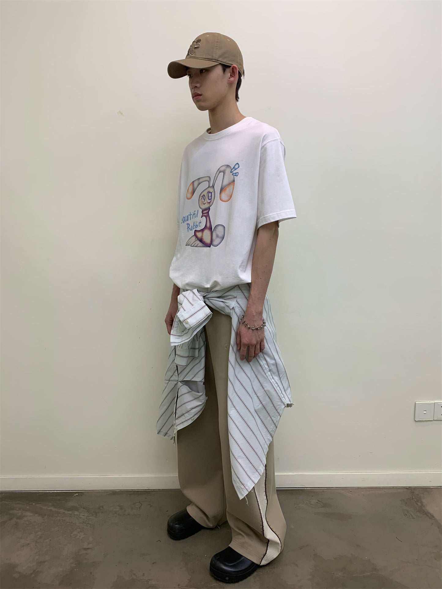 Bunny Print Round Neck Short Sleeve T-Shirt