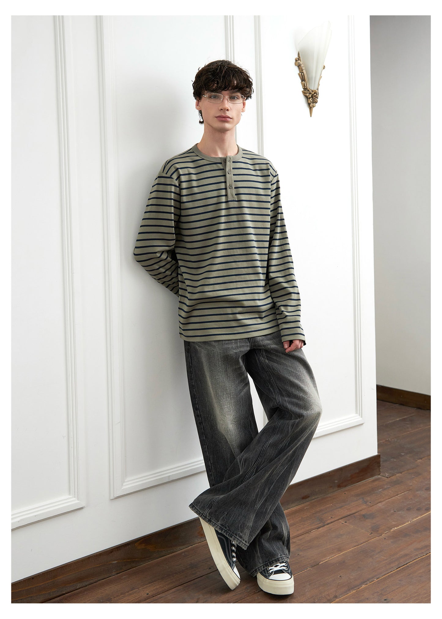 Striped Henley Collar T-Shirt