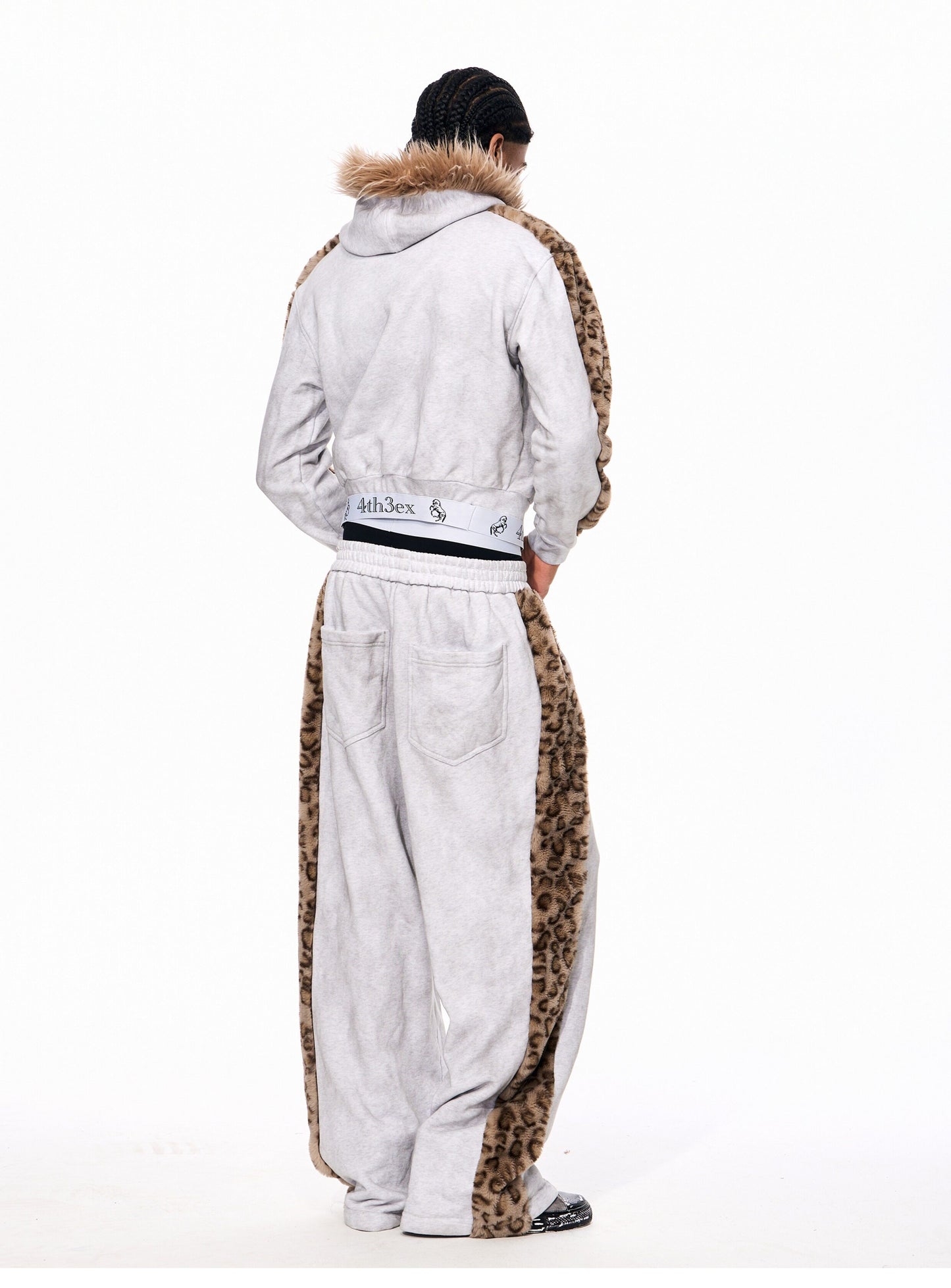 Leopard-Print Faux Fur Patchwork Sweatpants