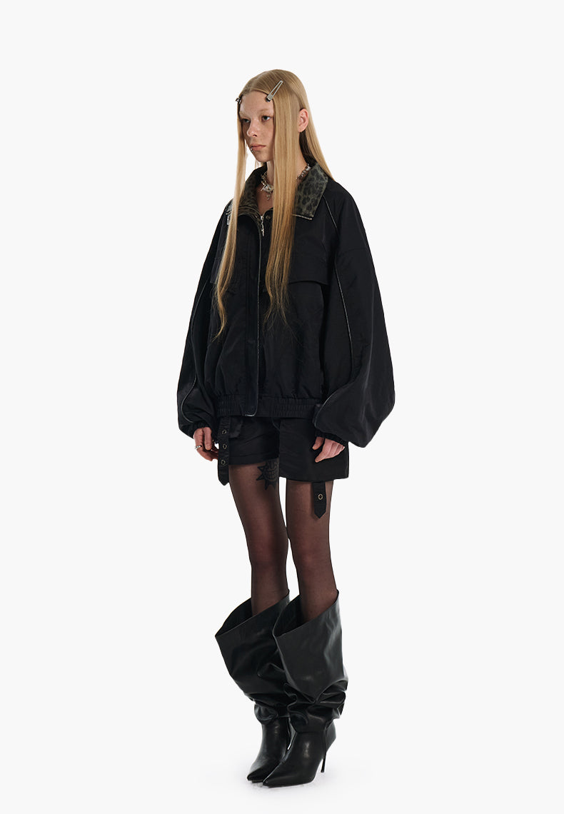 Lapel stitched PU leather jacket