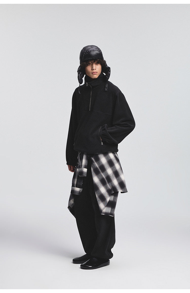 Zip-Up Half Platform Fleece Hoodie