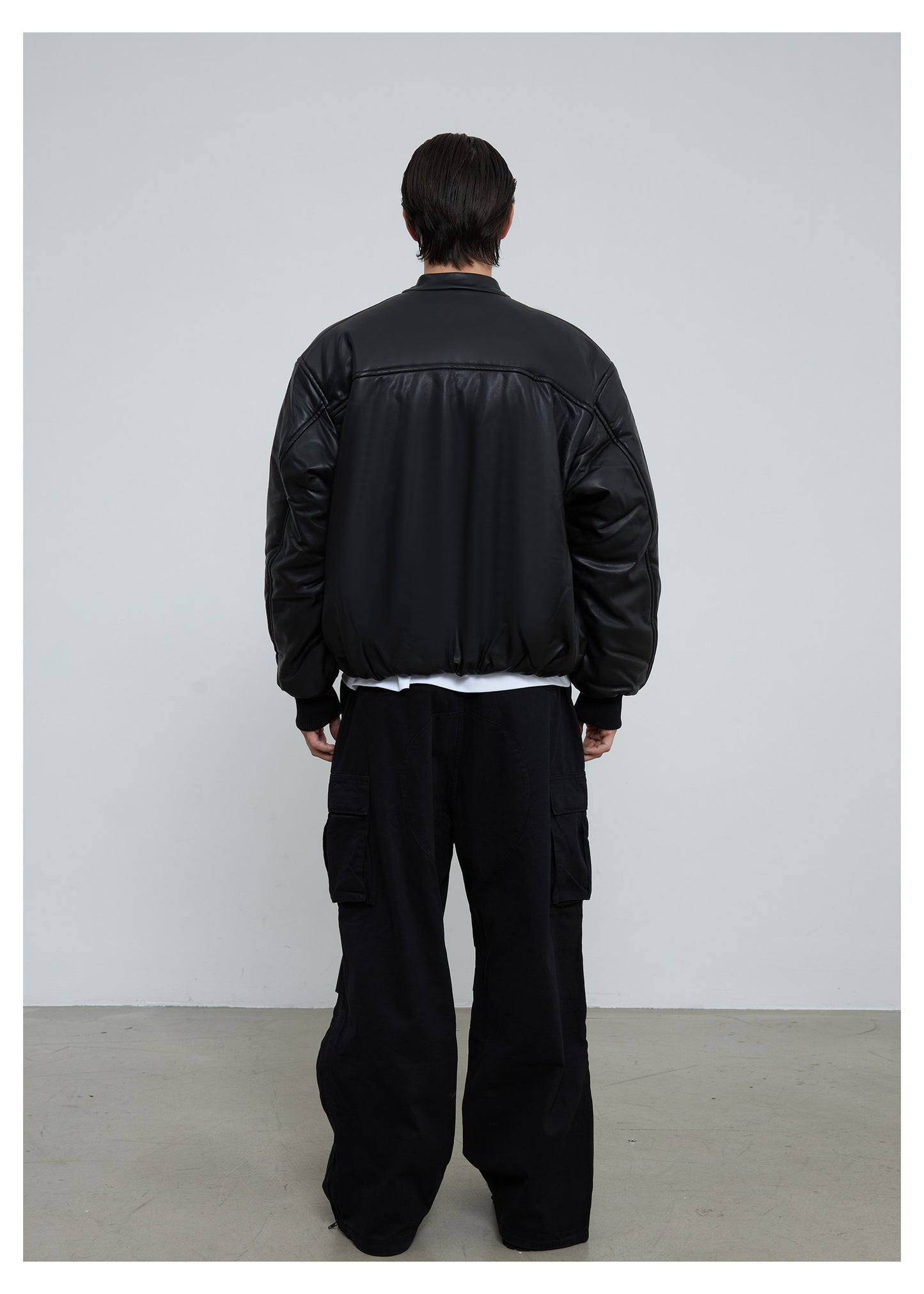 Oversized Stand Collar PU Leather Jacket