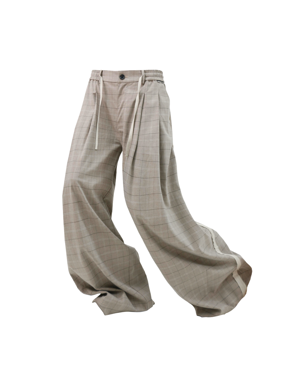 Pleated Check Pattern Loose-Fit Casual Pants