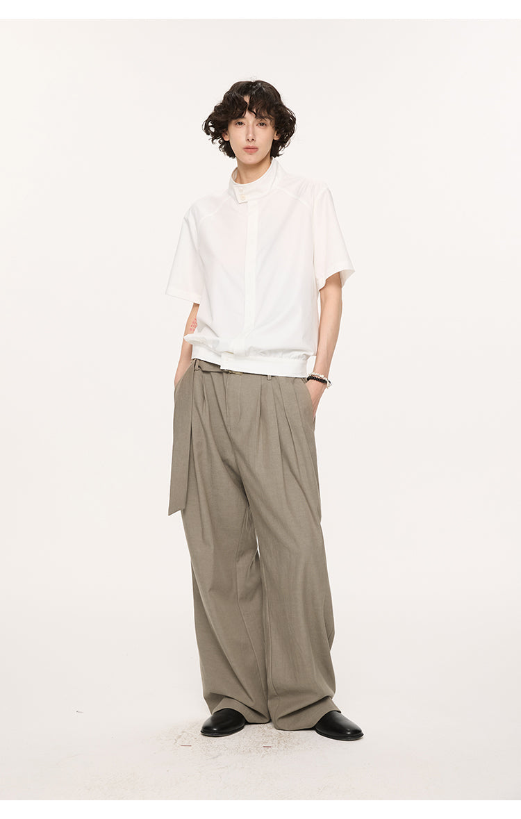 Wide leg pleated casual pants