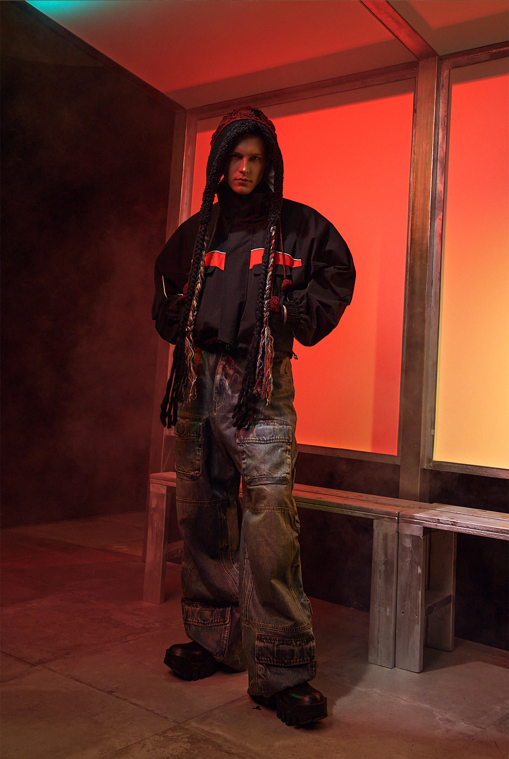 multi-pocket waxwork jeans