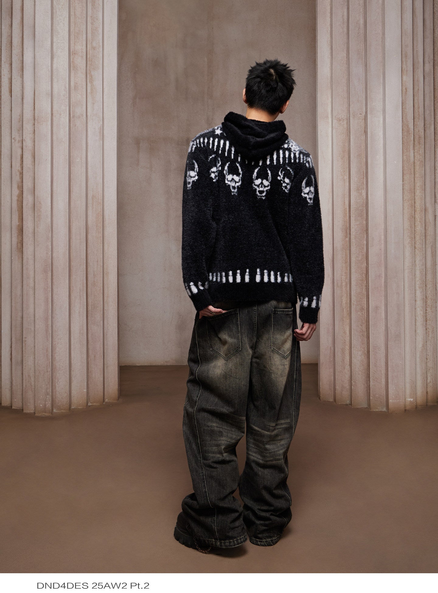 Skull Print Hooded Cardigan