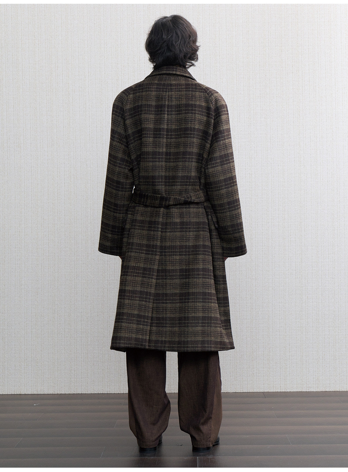 Long Wool Coat with a Check Pattern