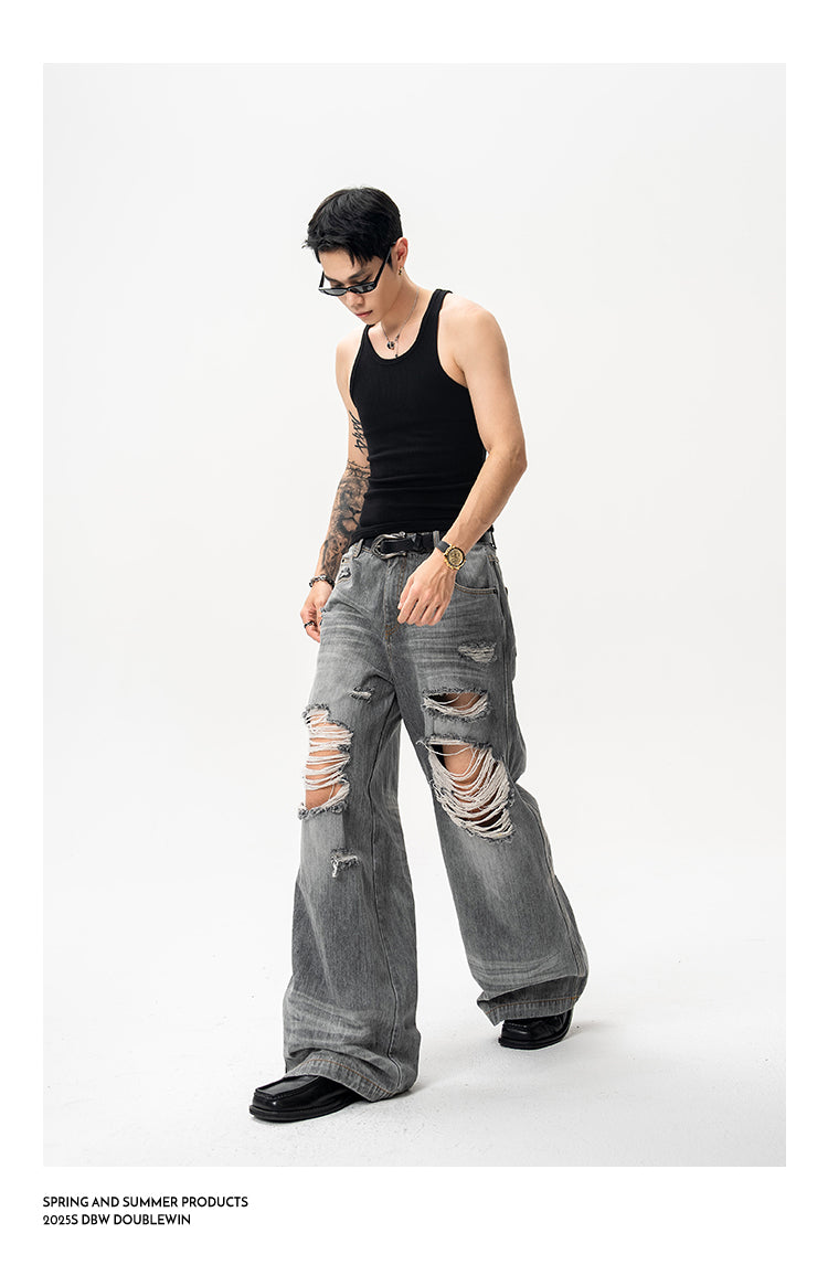 Washed and distressed jeans