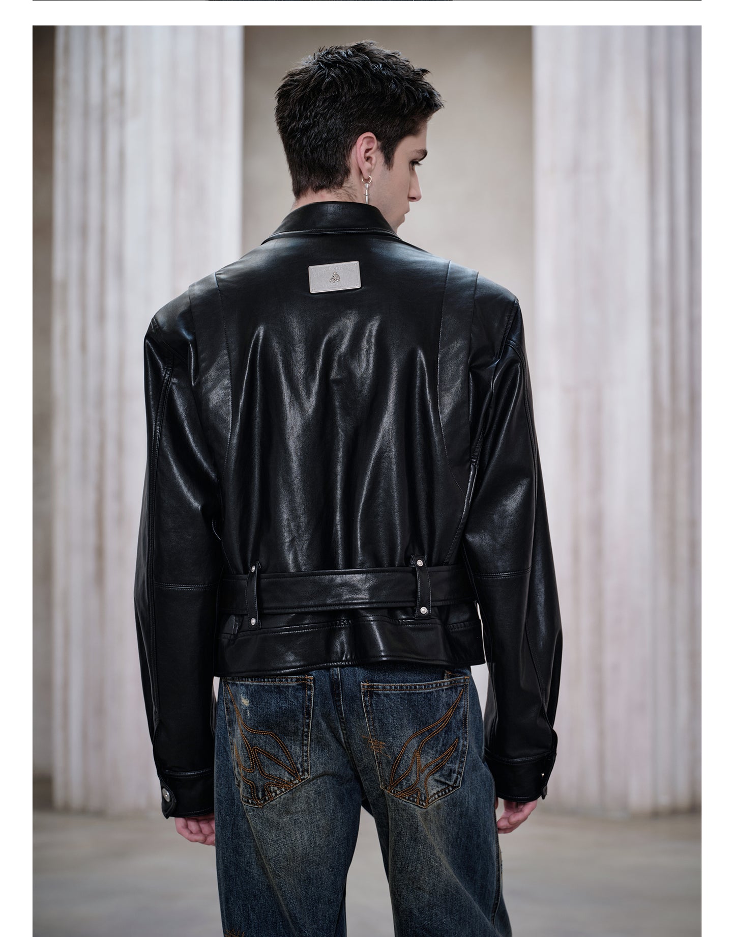 Metal Shoulder Leather Jacket
