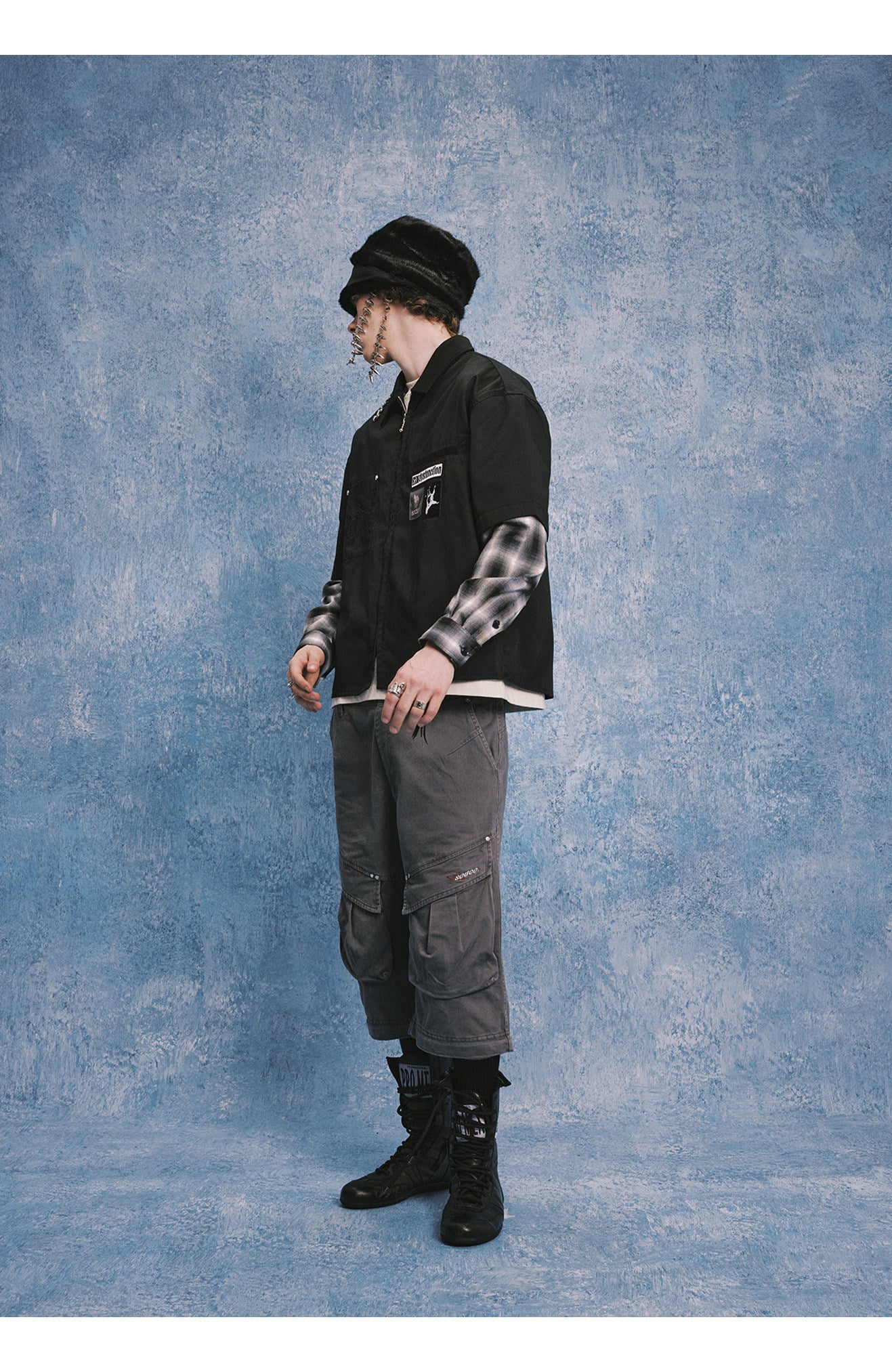 Patchwork Short-Sleeve Work Shirt
