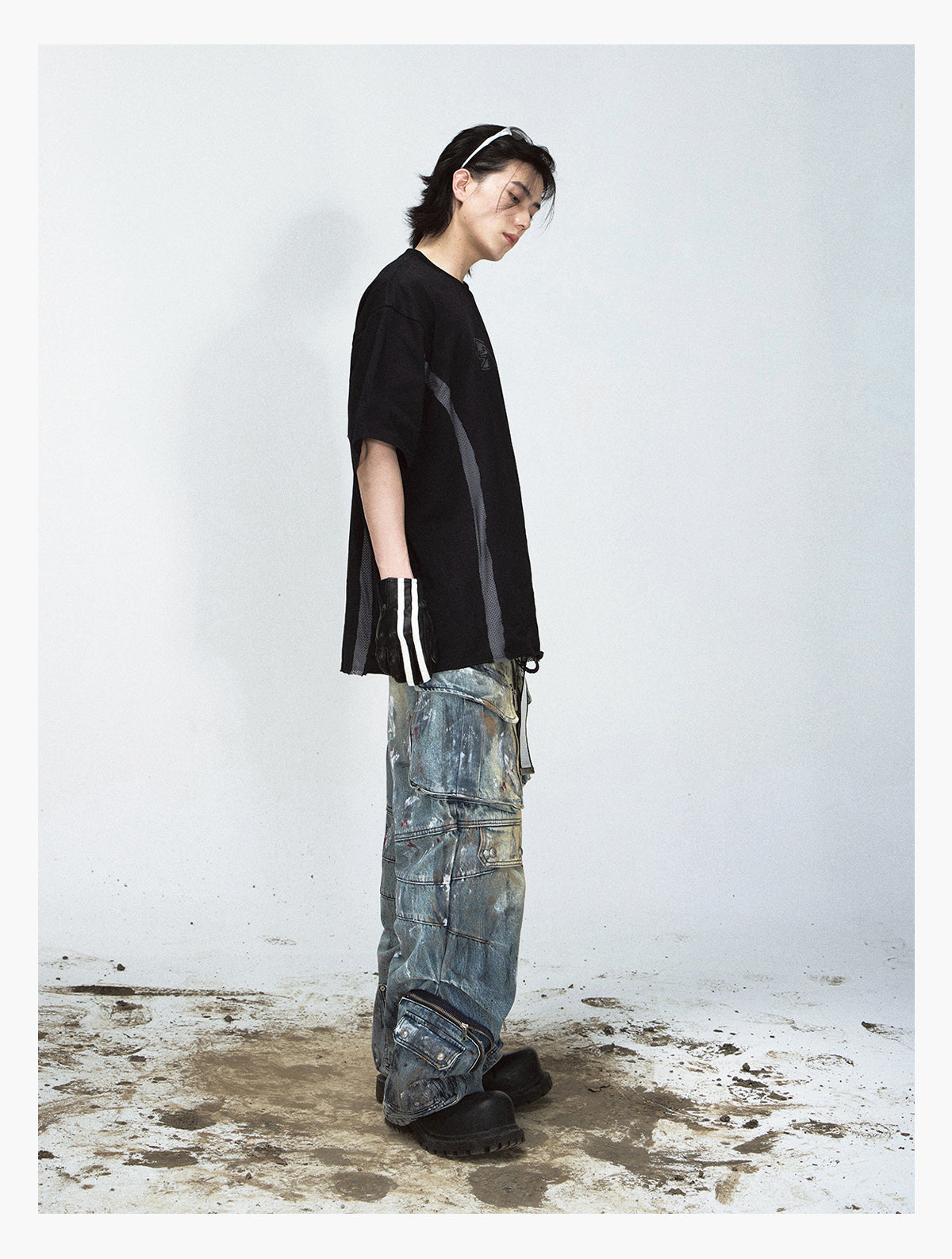 Multi-pocket wide leg jeans