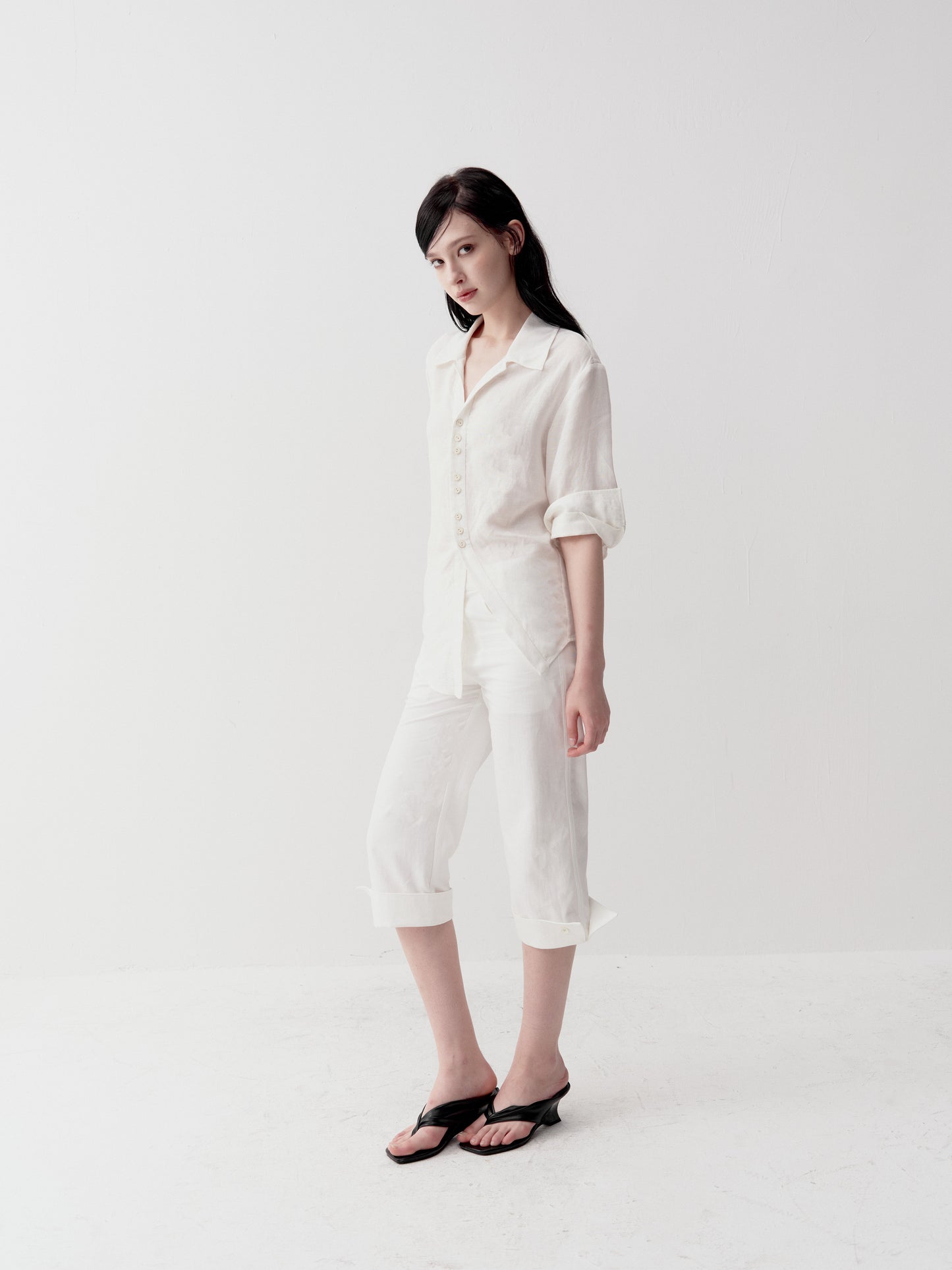 Shirt with Diagonal Placket and Slit