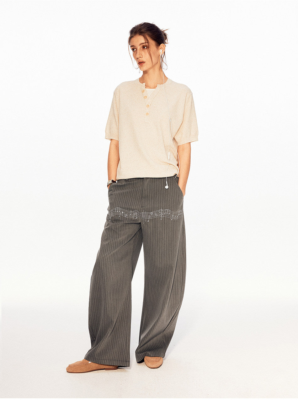 Retro Casual Pants with Embroidery
