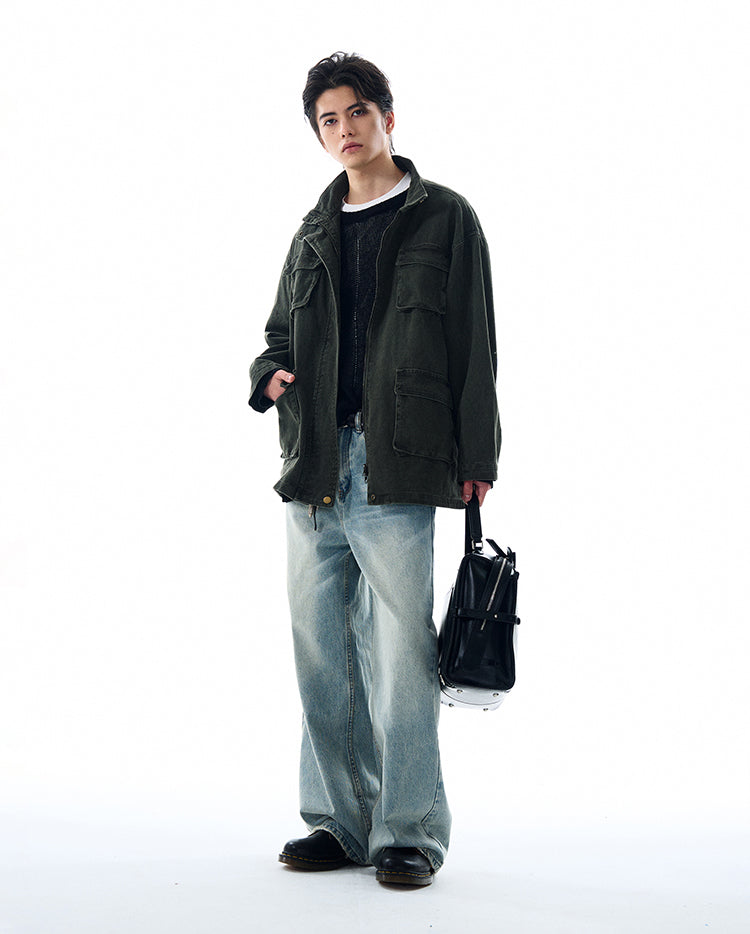 Washed Multi-pocket Workwear Jacket