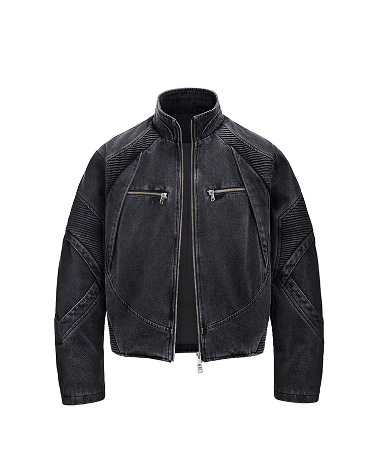 Men’s Stand-Collar Motorcycle Stitching Jacket