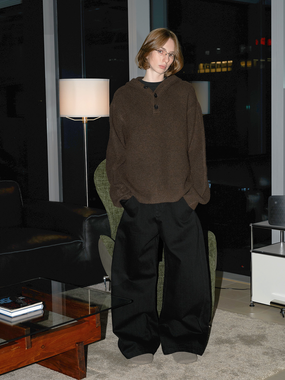 Hooded button-down sweater