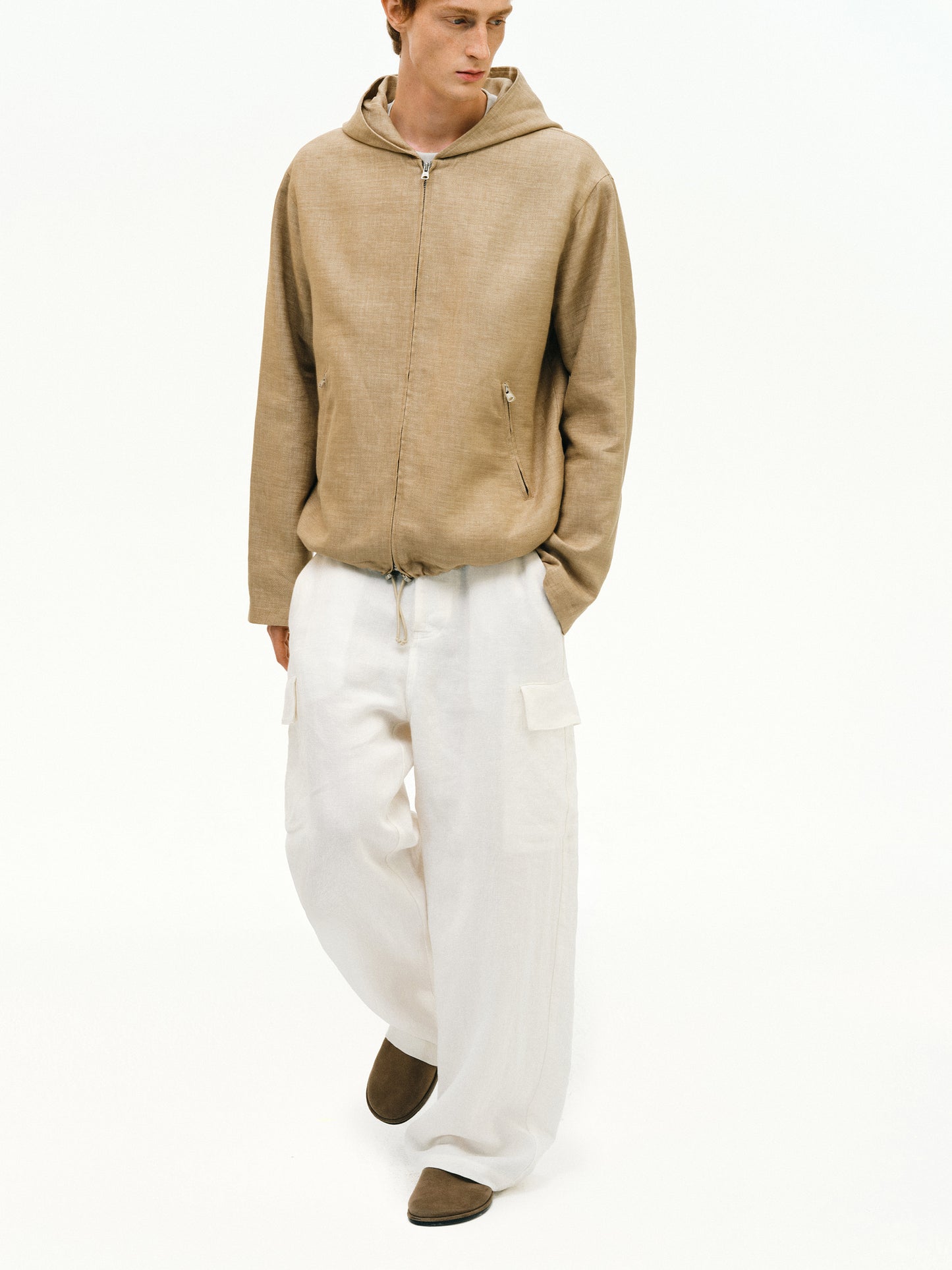 Linen-blend hooded jacket