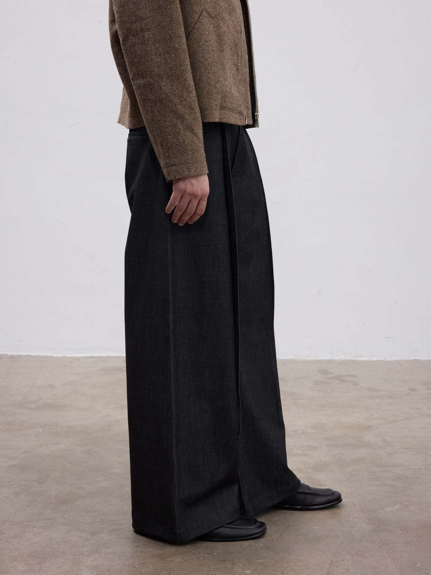 Faux Denim Pleated Casual Pants