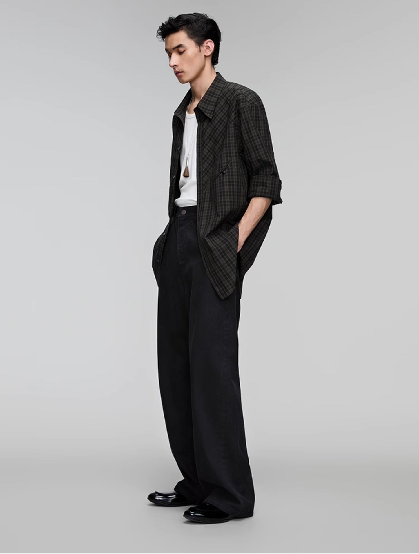 Washed loose straight denim pants