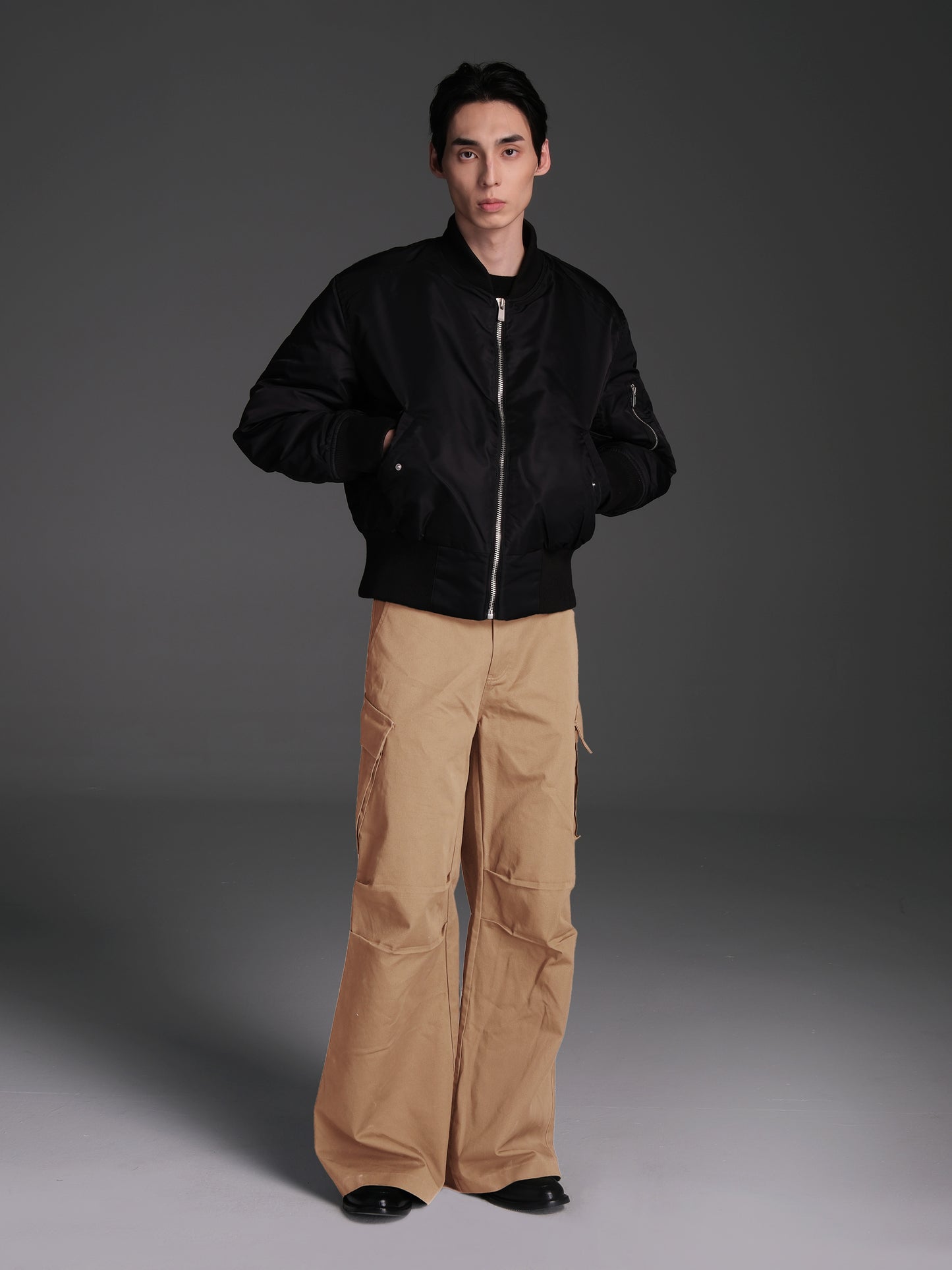 Diagonal Pockets Wide Casual Pants