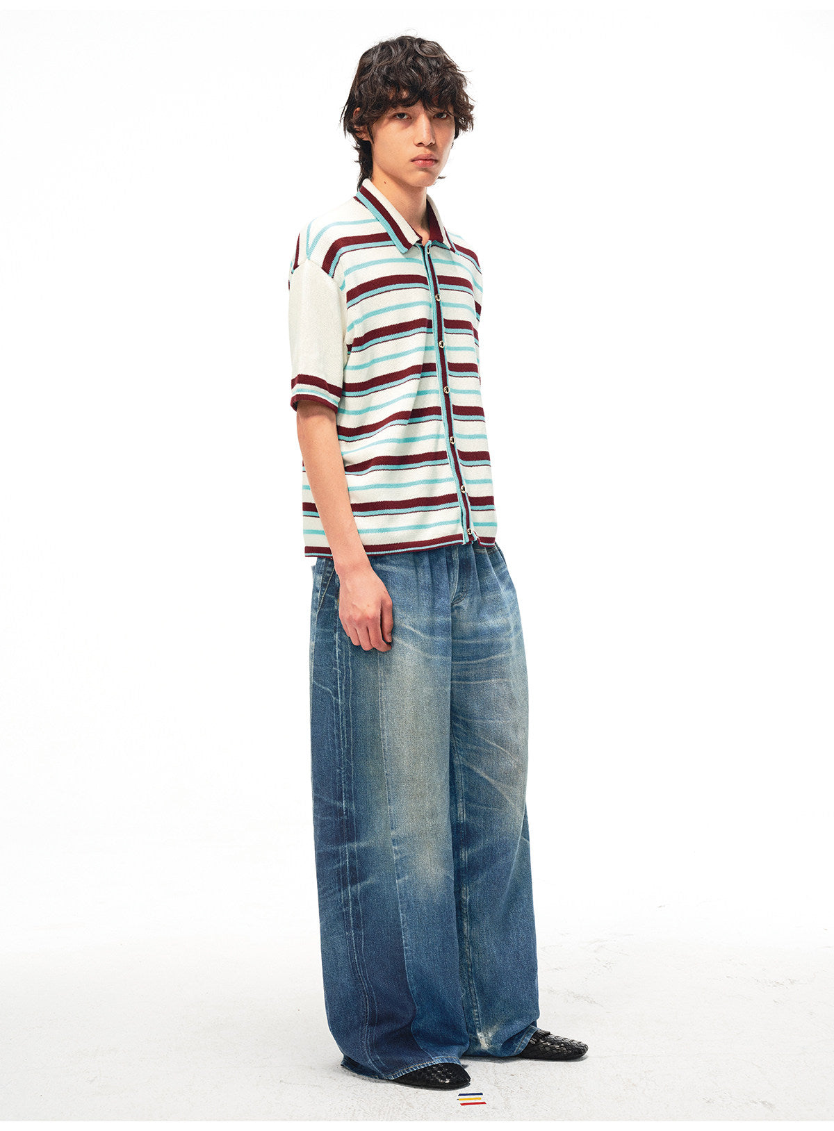 Breathable Striped Shirt with Gold Buttons