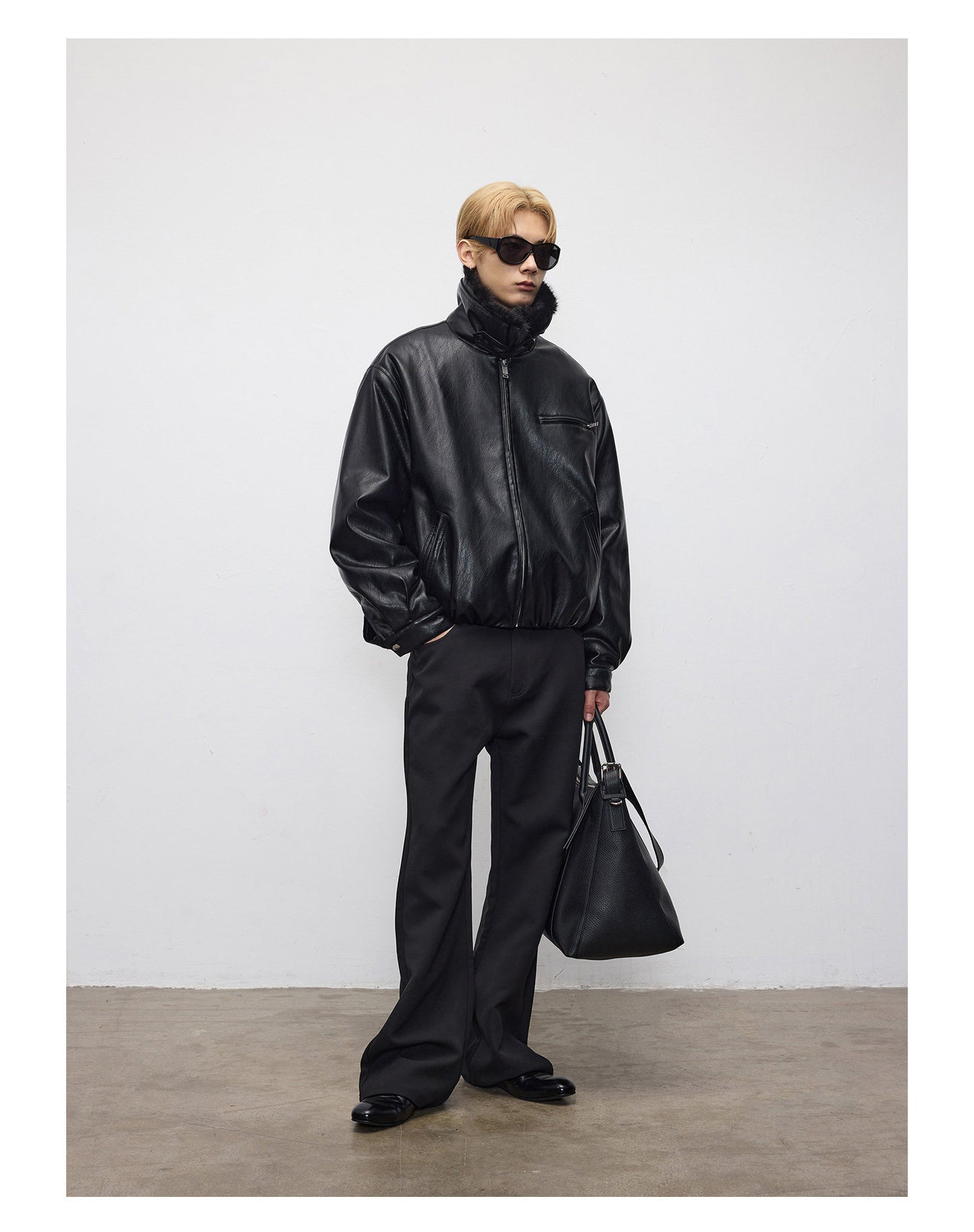 Detachable Collar Heavy-Duty Leather Jacket