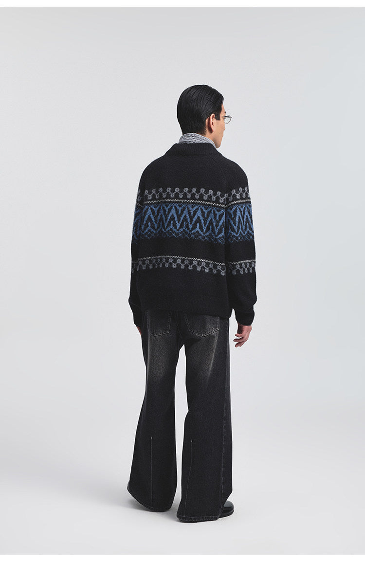 Wide Crew Neck Raglan Sleeve Knit