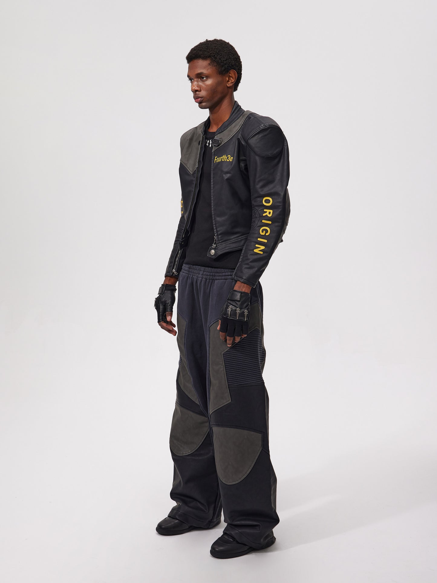 Padded Shoulder Short Leather Jacket