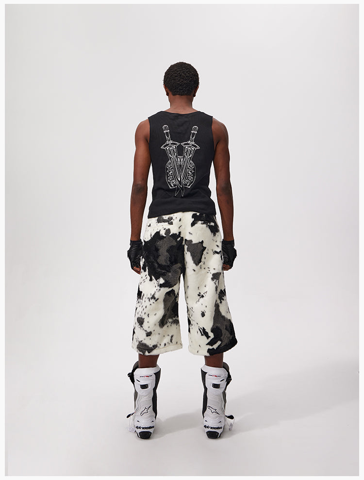 Original design cow print cropped shorts