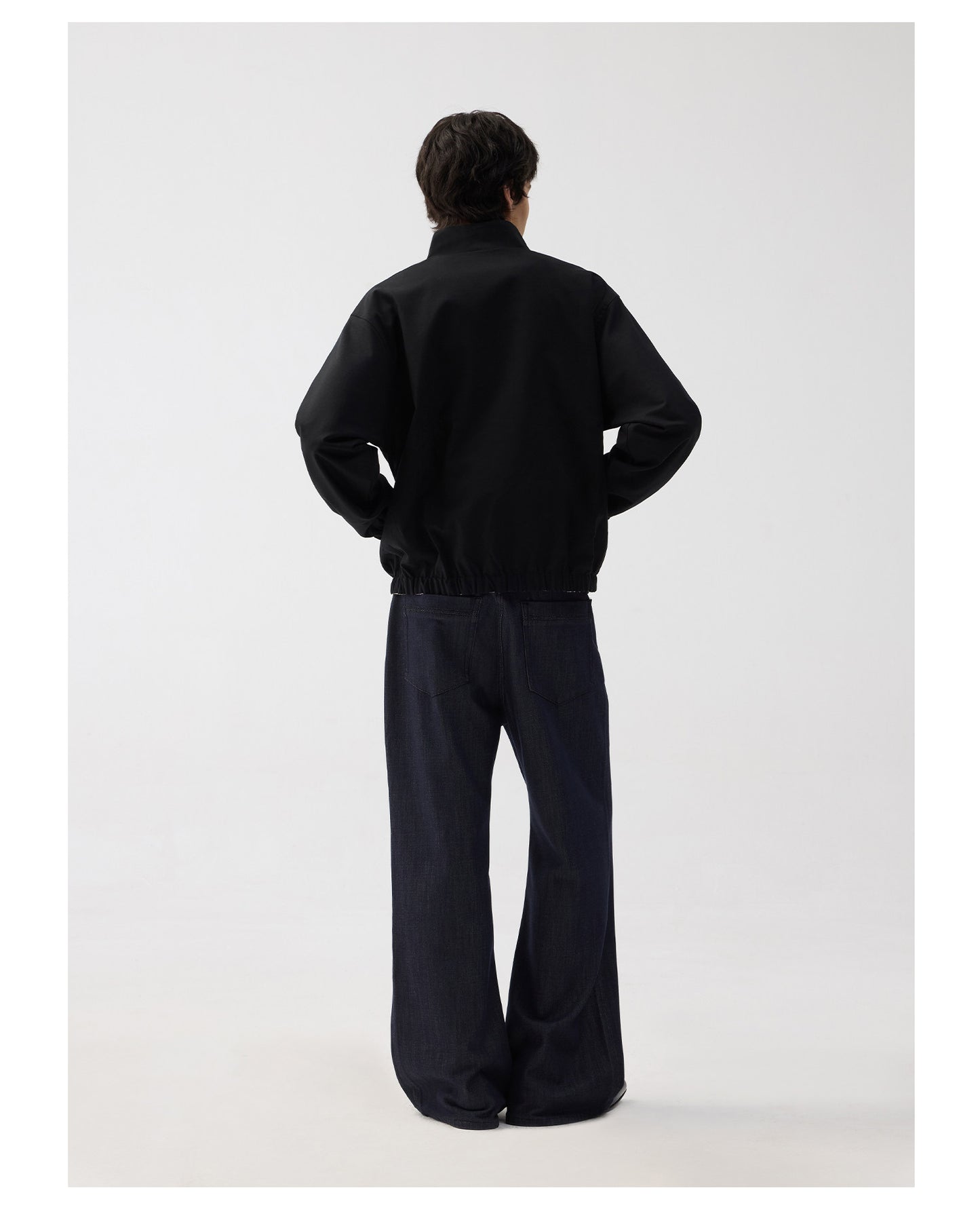 Linen-Blend Color-Block Stand Collar Jacket