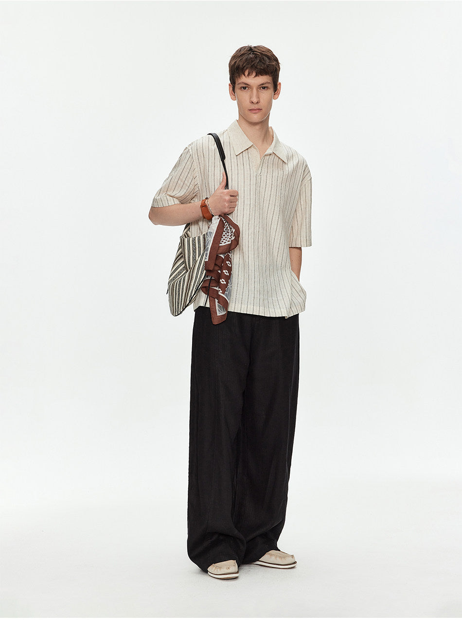Cuban-Collar Striped Shirt