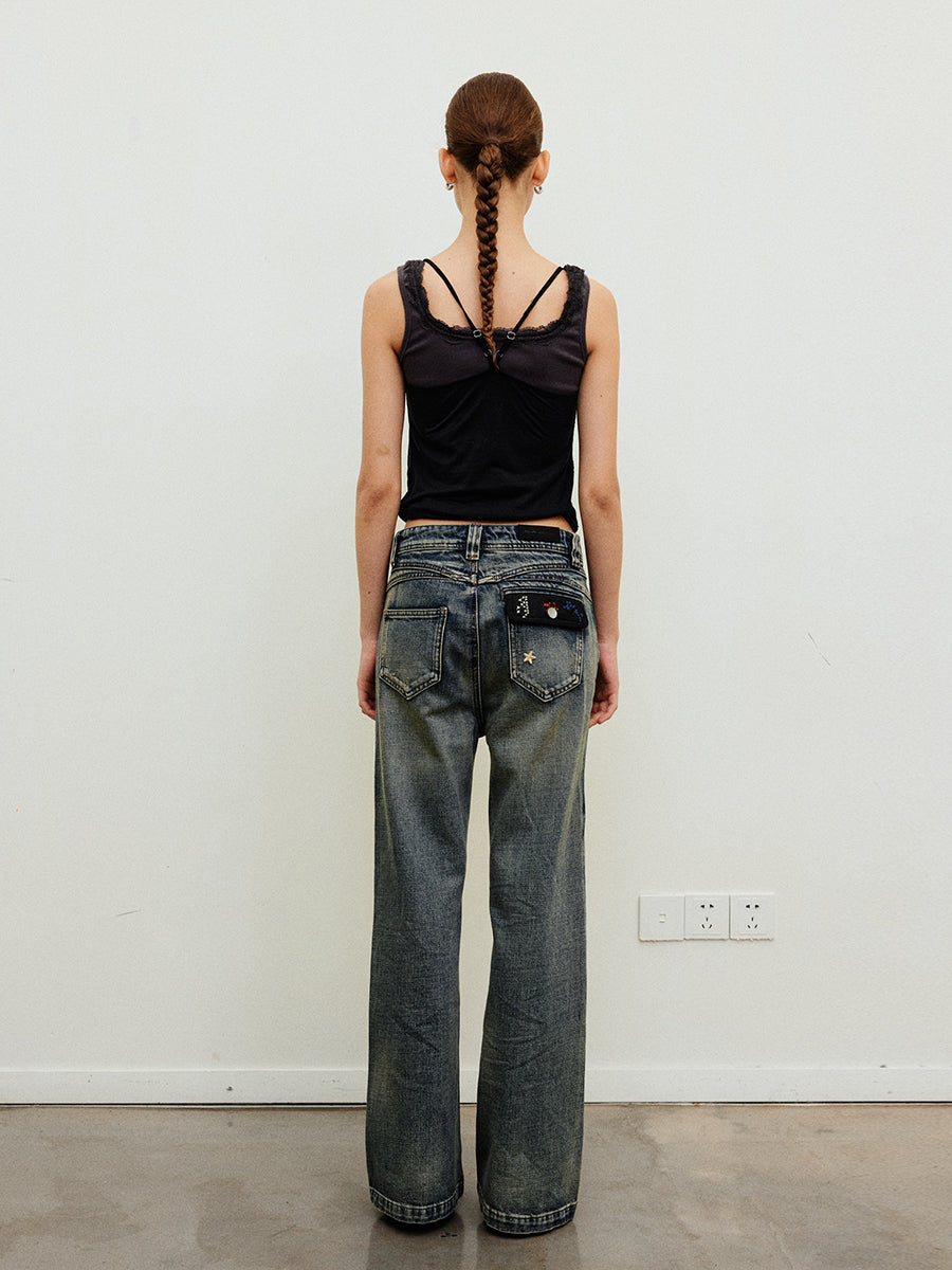 Vintage wash micro flare jeans