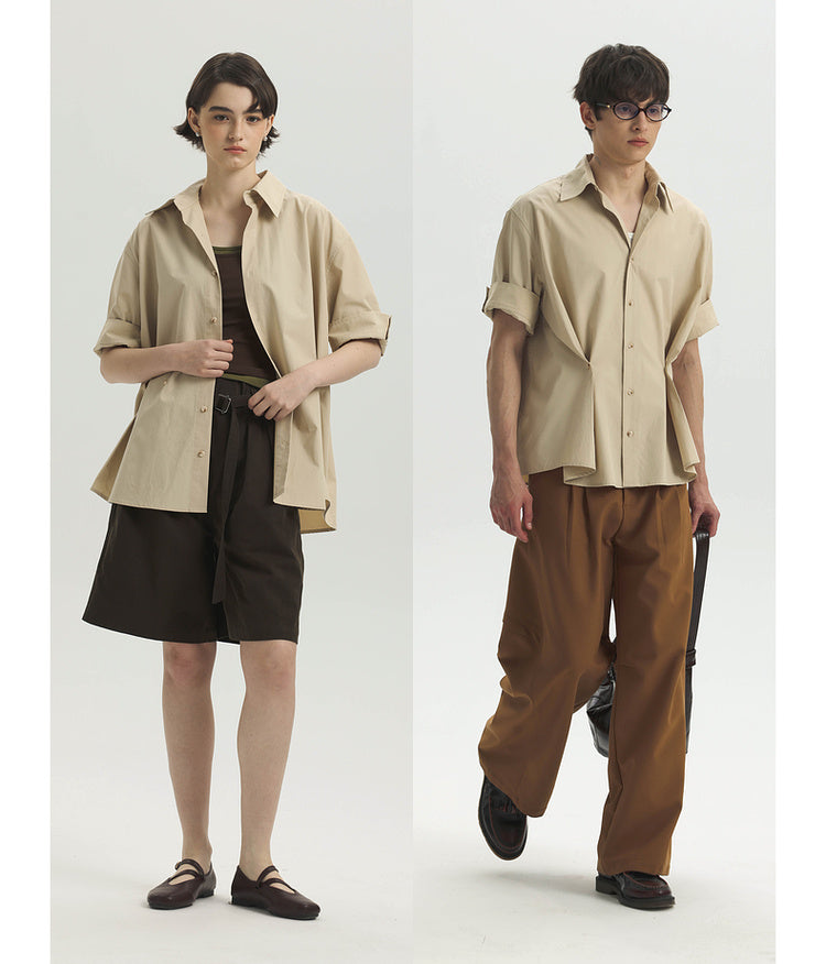 Button down pleated basic shirt
