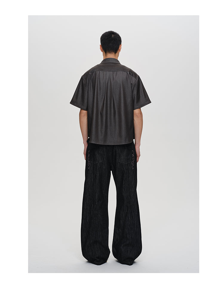 Floral embroidered denim shirt