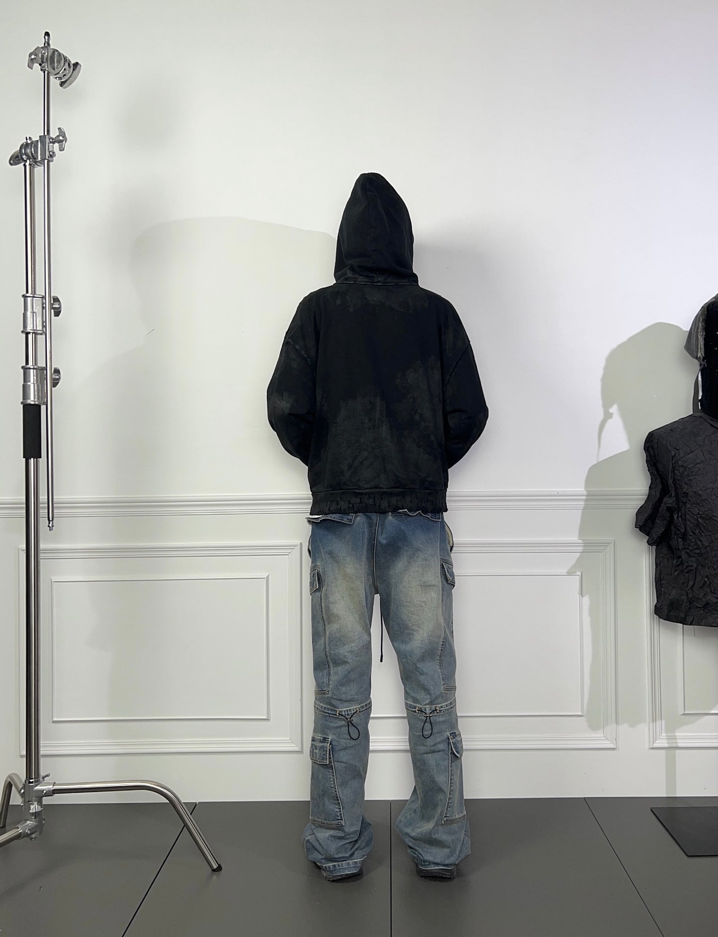 Wax coated zipper sweatshirt