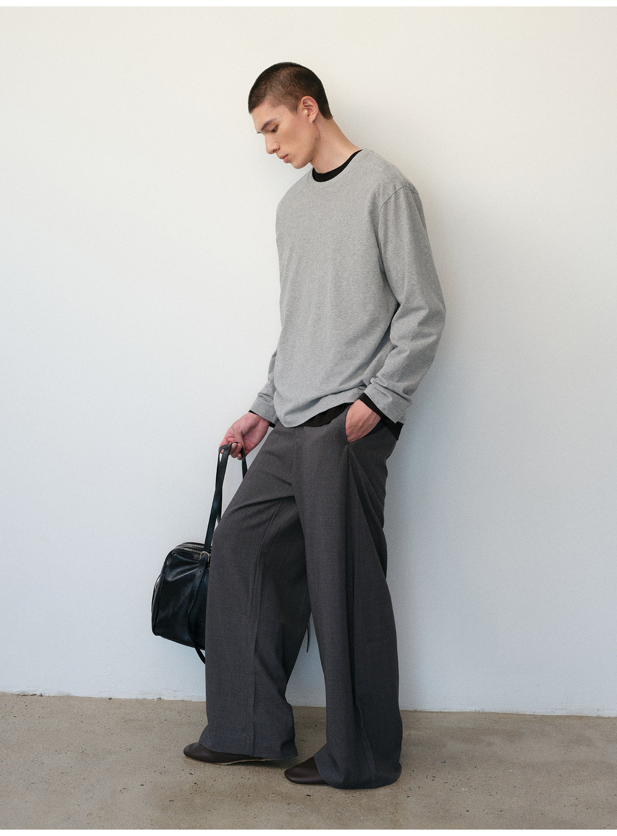 Brushed Cotton Crew Neck Basic T-Shirt