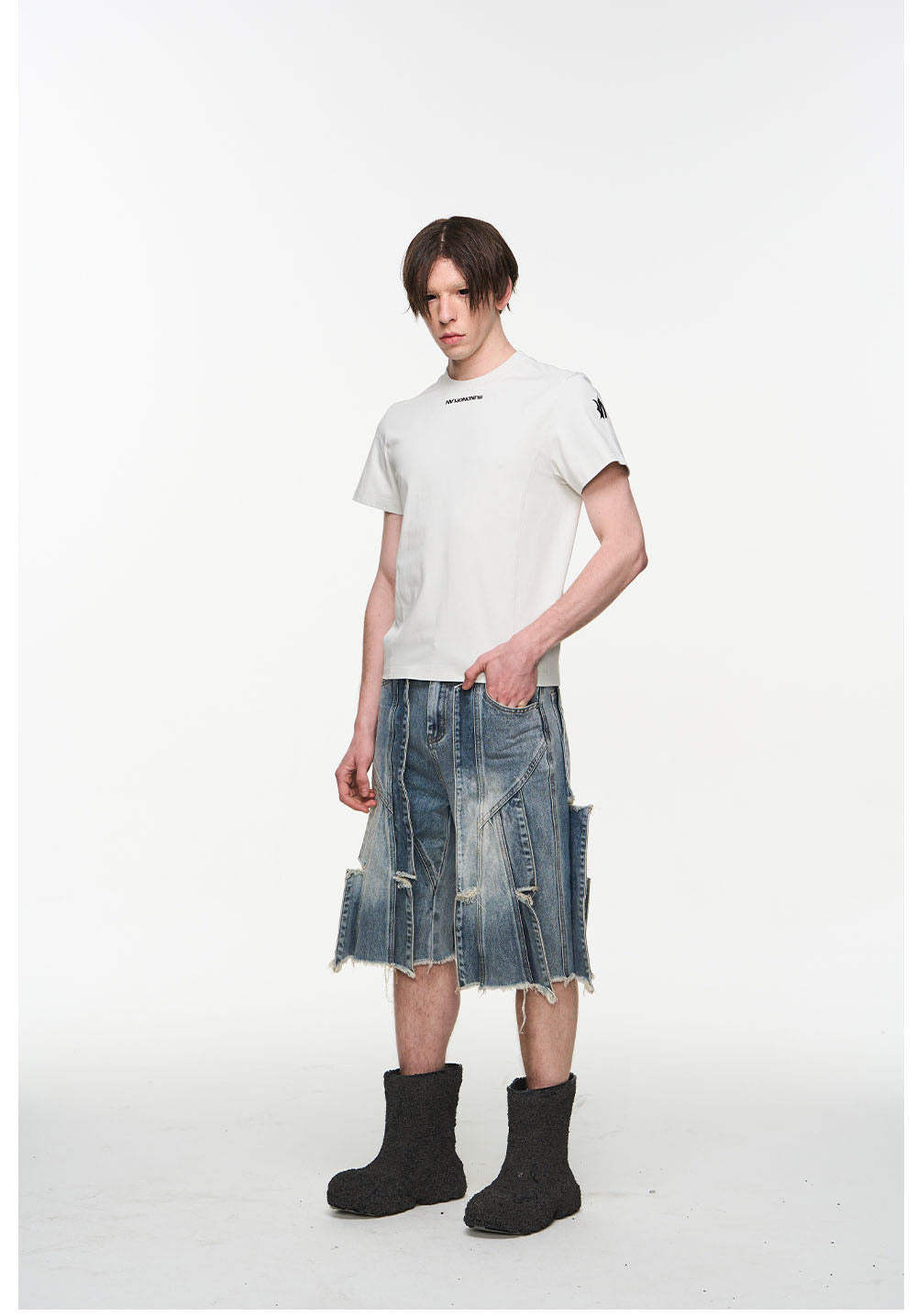 Washed and Used Denim Shorts