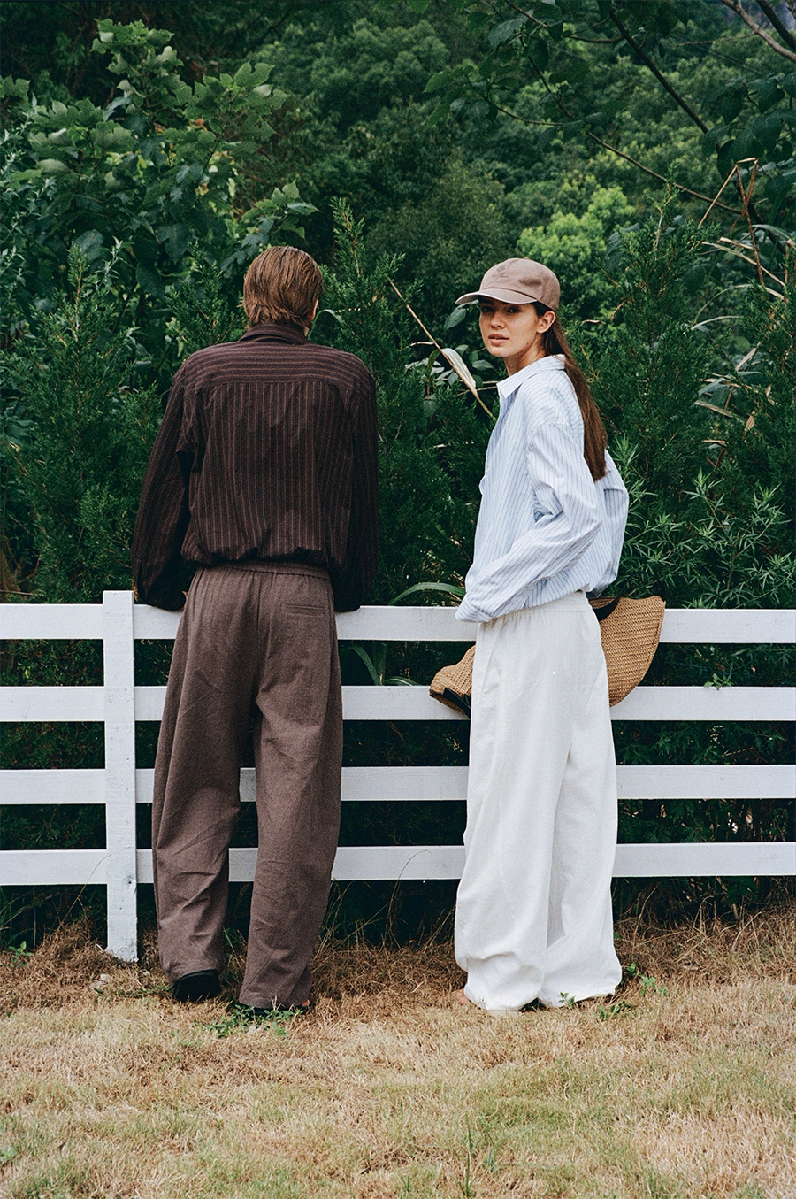 V-neck faux two-piece shirt