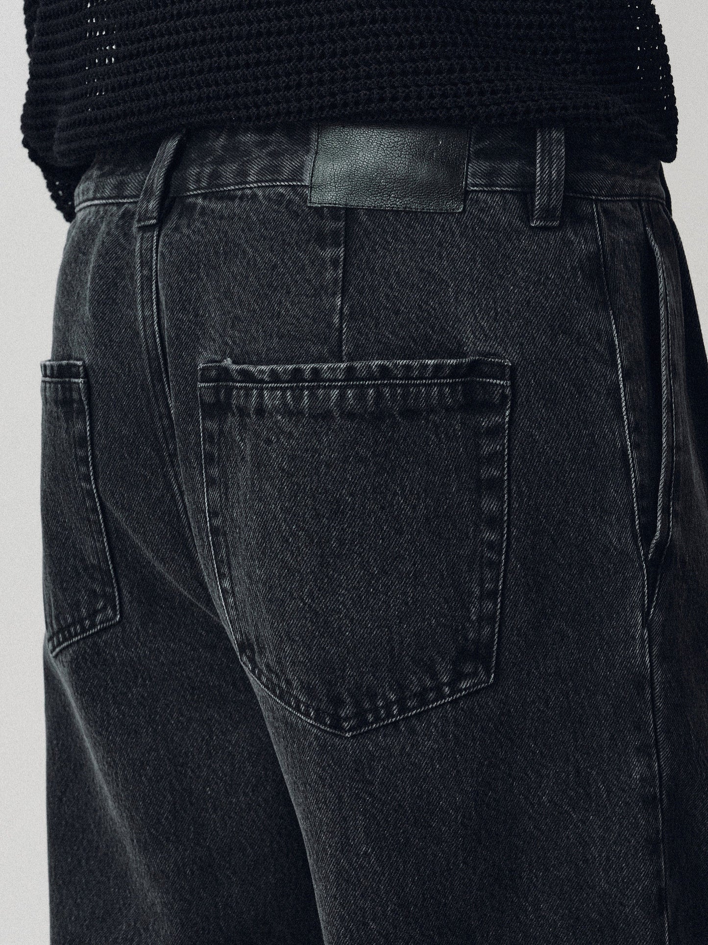 Double-Pleated Wide-Leg Denim Pants