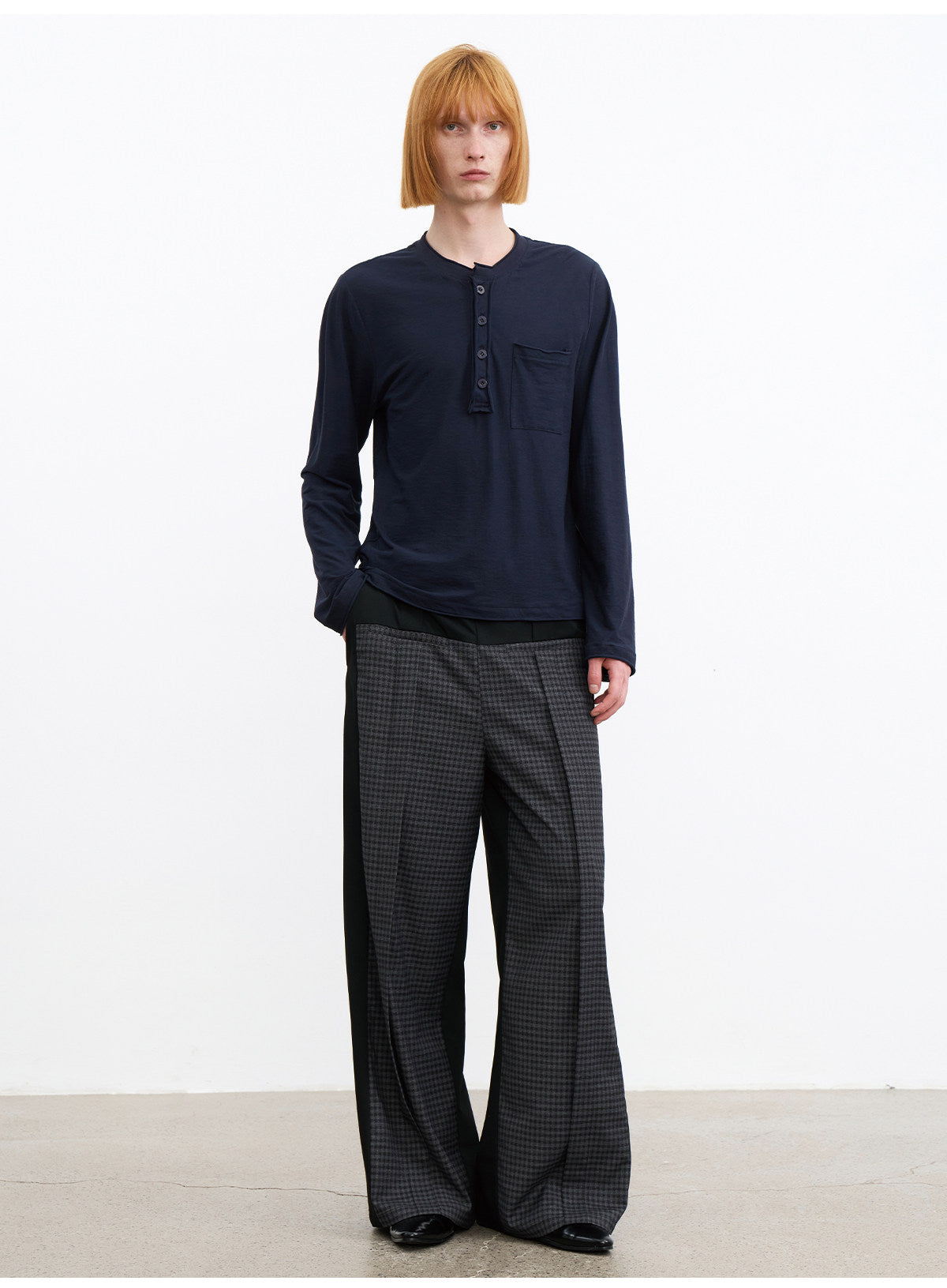 Checkered Color-Blocked Loose-Fit Casual Pants