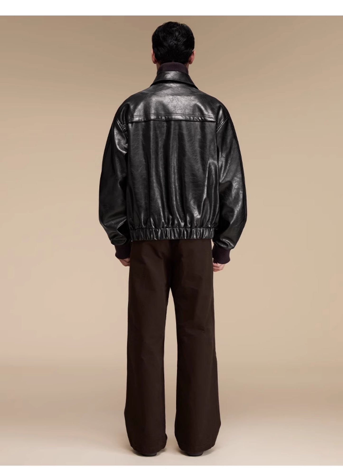 Quilted loose leather casual jacket