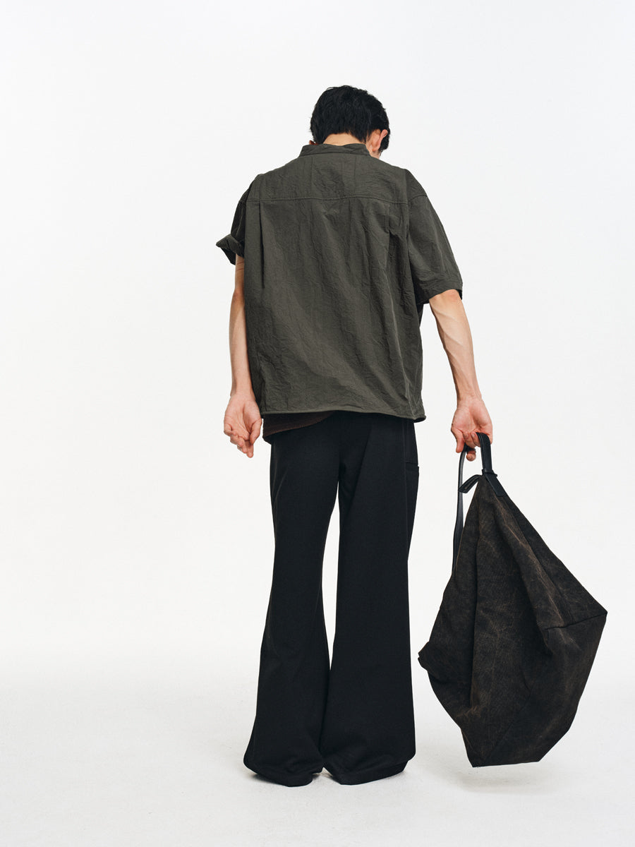 Pleated skinny stand collar shirt